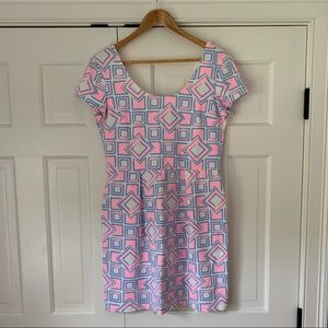 Mahi gold pink and blue short sleeved cotton dress